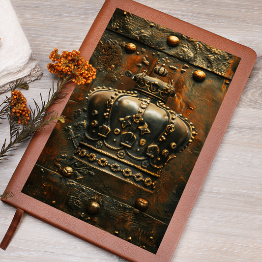 Royal Crown Vegan Leather Journal – Fantasy Medieval RPG Engraved Look Notebook