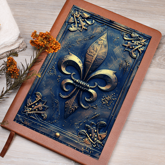 Fleur-de-Lis Vegan Leather Journal – Medieval Fantasy Engraved Look Notebook