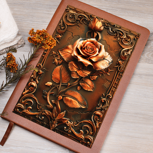 Enchanted Rose Vegan Leather Journal – Fantasy Medieval Engraved Look Notebook