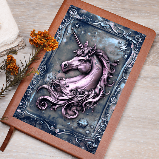 Enchanted Unicorn Vegan Leather Journal – Fantasy Medieval Engraved Look Notebook
