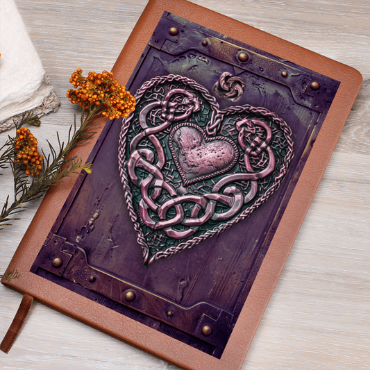 Celtic Heart Knotwork Vegan Leather Journal – Fantasy Medieval Engraved Look Notebook