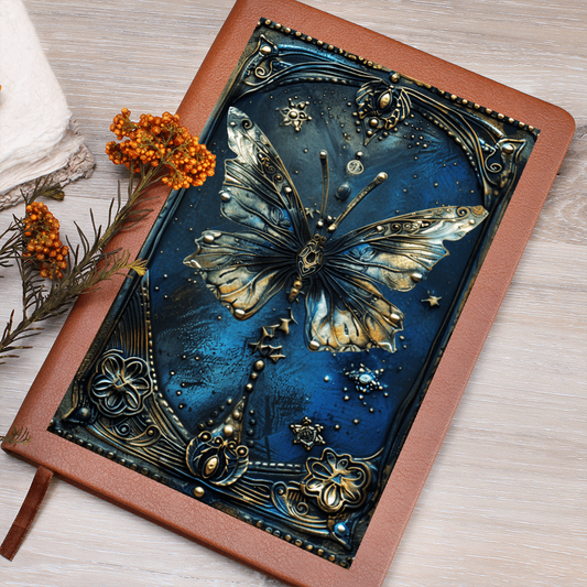 Celestial Butterfly Vegan Leather Journal – Fantasy Engraved Look Notebook