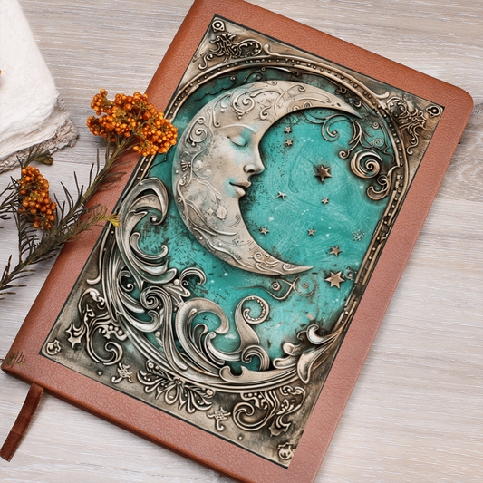 Moon Goddess Vegan Leather Journal – Fantasy Celestial Engraved Look Notebook