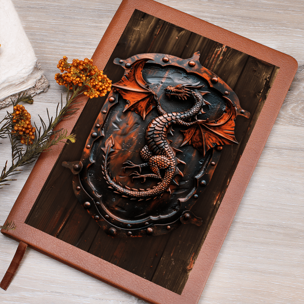 Dragon Emblem Vegan Leather Journal – Fantasy Medieval RPG Engraved Look Notebook
