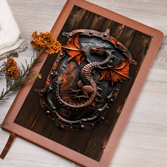 Dragon Emblem Vegan Leather Journal – Fantasy Medieval RPG Engraved Look Notebook