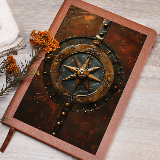 Compass Rose Vegan Leather Journal – Medieval Explorer Fantasy RPG Notebook