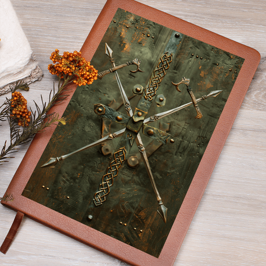 Crossed Swords Vegan Leather Journal – Medieval RPG Fantasy Engraved Look Notebook
