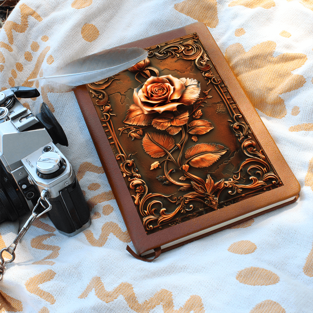 Enchanted Rose Vegan Leather Journal – Fantasy Medieval Engraved Look Notebook