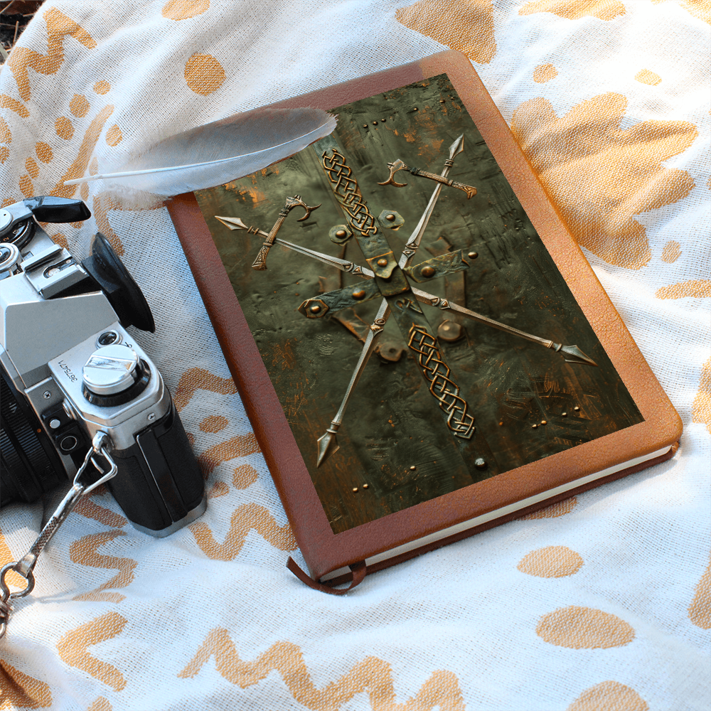 Crossed Swords Vegan Leather Journal – Medieval RPG Fantasy Engraved Look Notebook