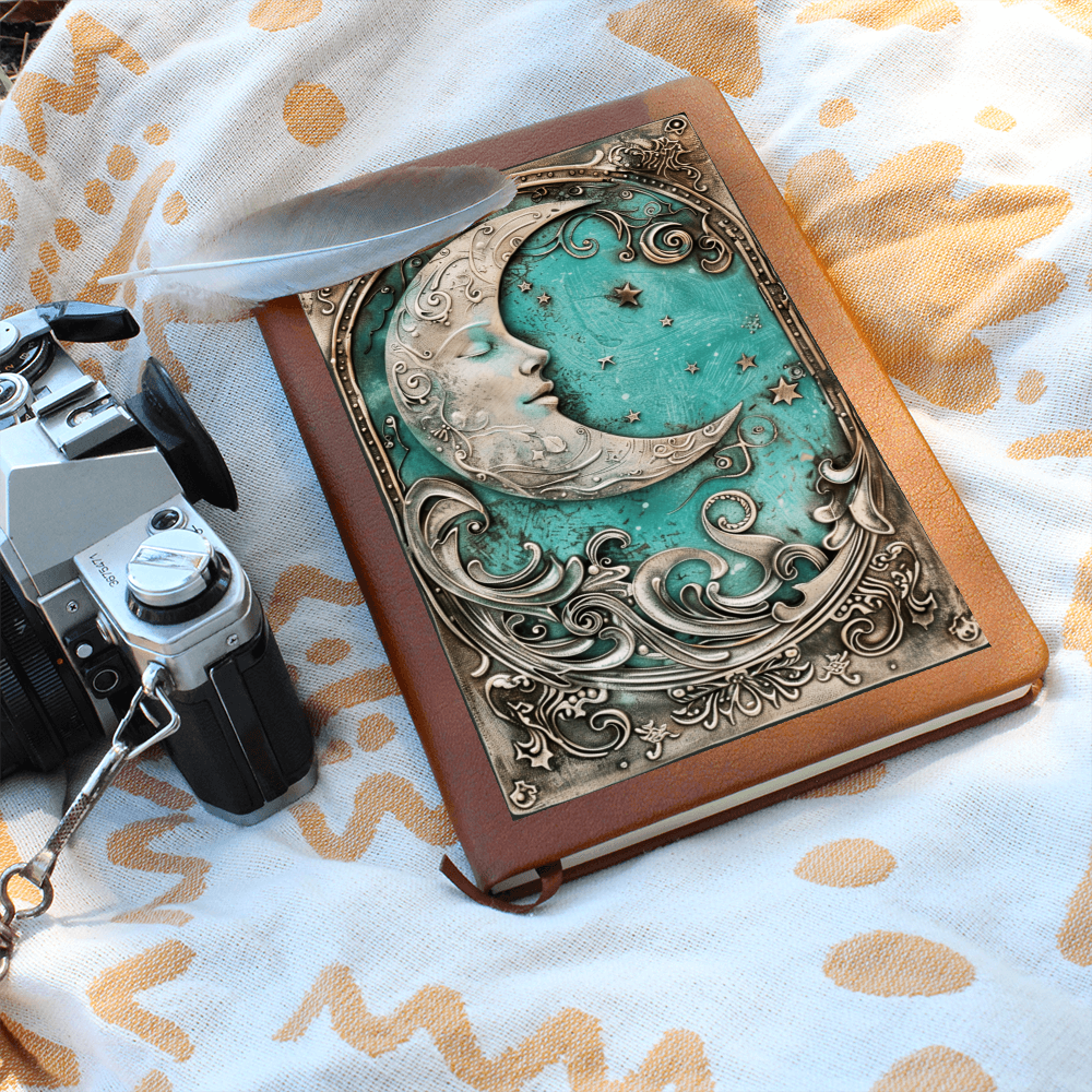 Moon Goddess Vegan Leather Journal – Fantasy Celestial Engraved Look Notebook