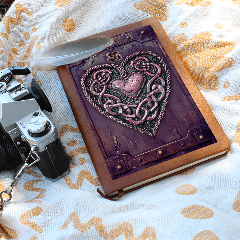 Celtic Heart Knotwork Vegan Leather Journal – Fantasy Medieval Engraved Look Notebook