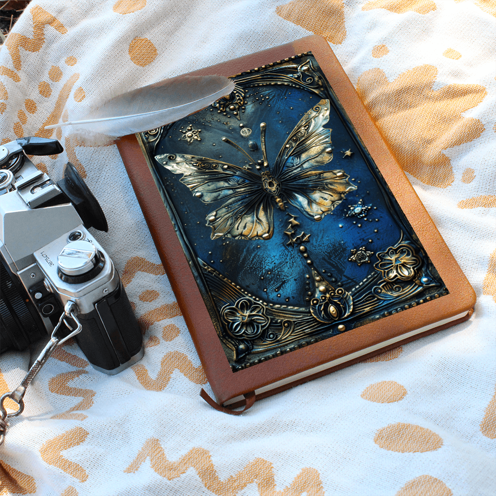 Celestial Butterfly Vegan Leather Journal – Fantasy Engraved Look Notebook