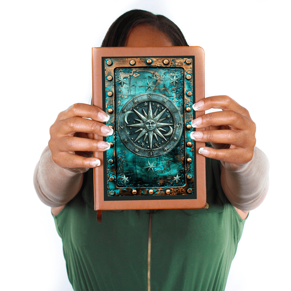 Celestial Compass Vegan Leather Journal – Arcane Fantasy RPG Engraved Look Notebook