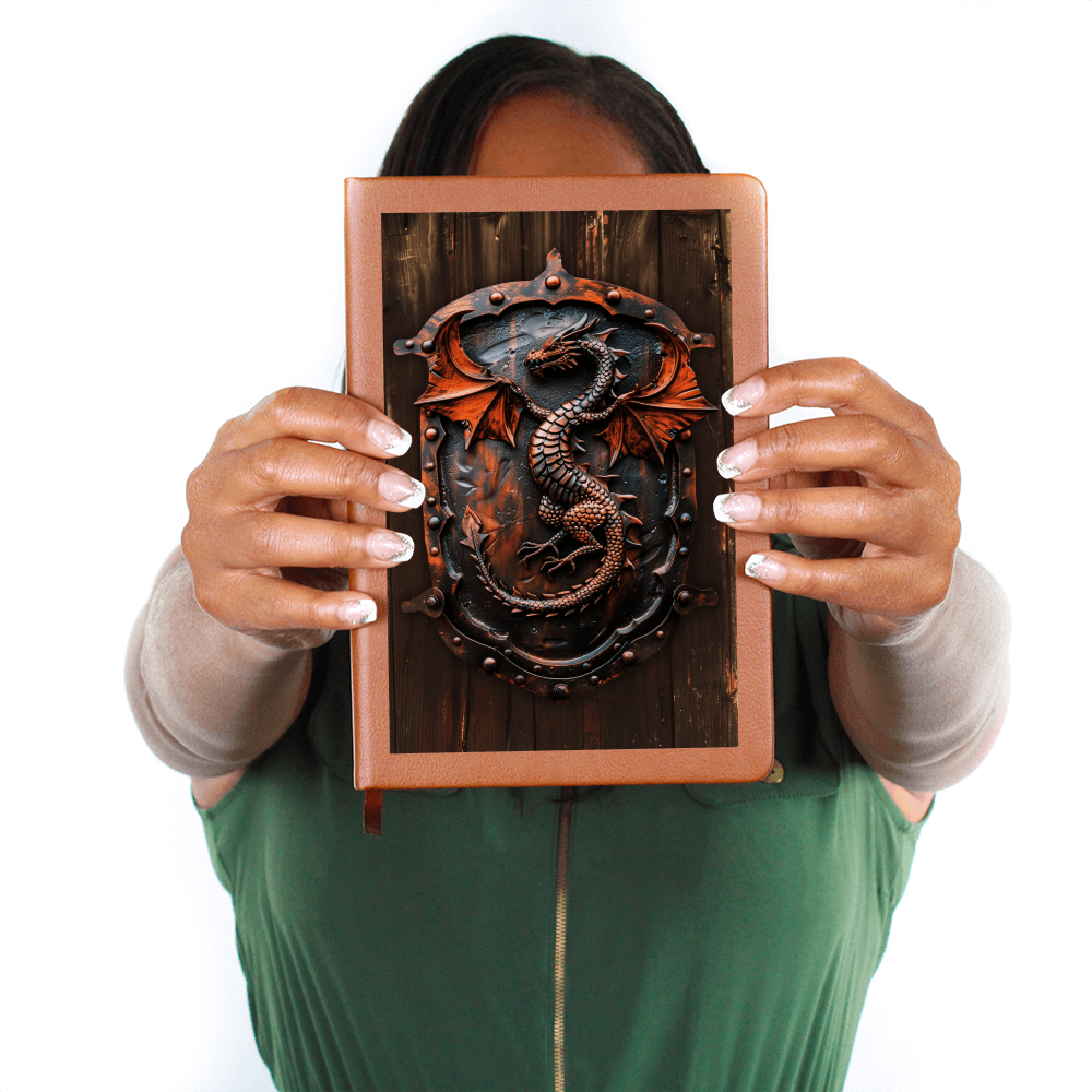 Dragon Emblem Vegan Leather Journal – Fantasy Medieval RPG Engraved Look Notebook