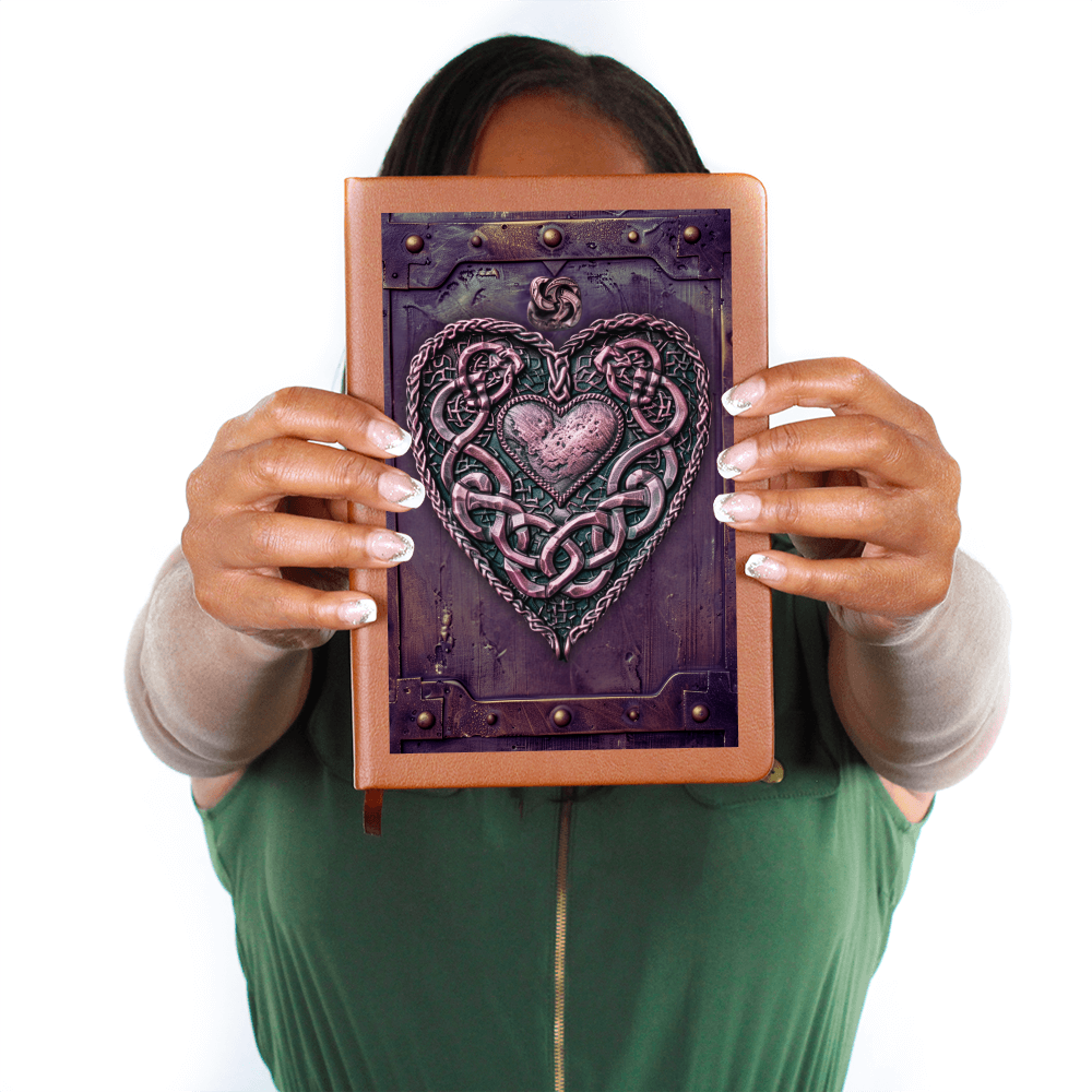 Celtic Heart Knotwork Vegan Leather Journal – Fantasy Medieval Engraved Look Notebook