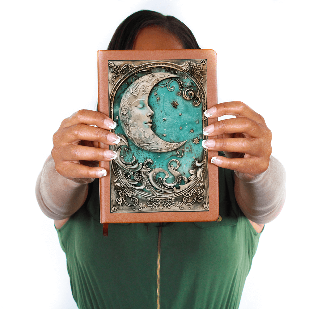 Moon Goddess Vegan Leather Journal – Fantasy Celestial Engraved Look Notebook