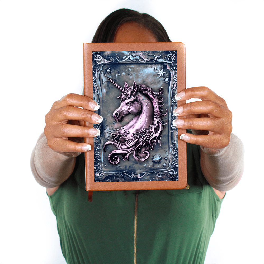 Enchanted Unicorn Vegan Leather Journal – Fantasy Medieval Engraved Look Notebook