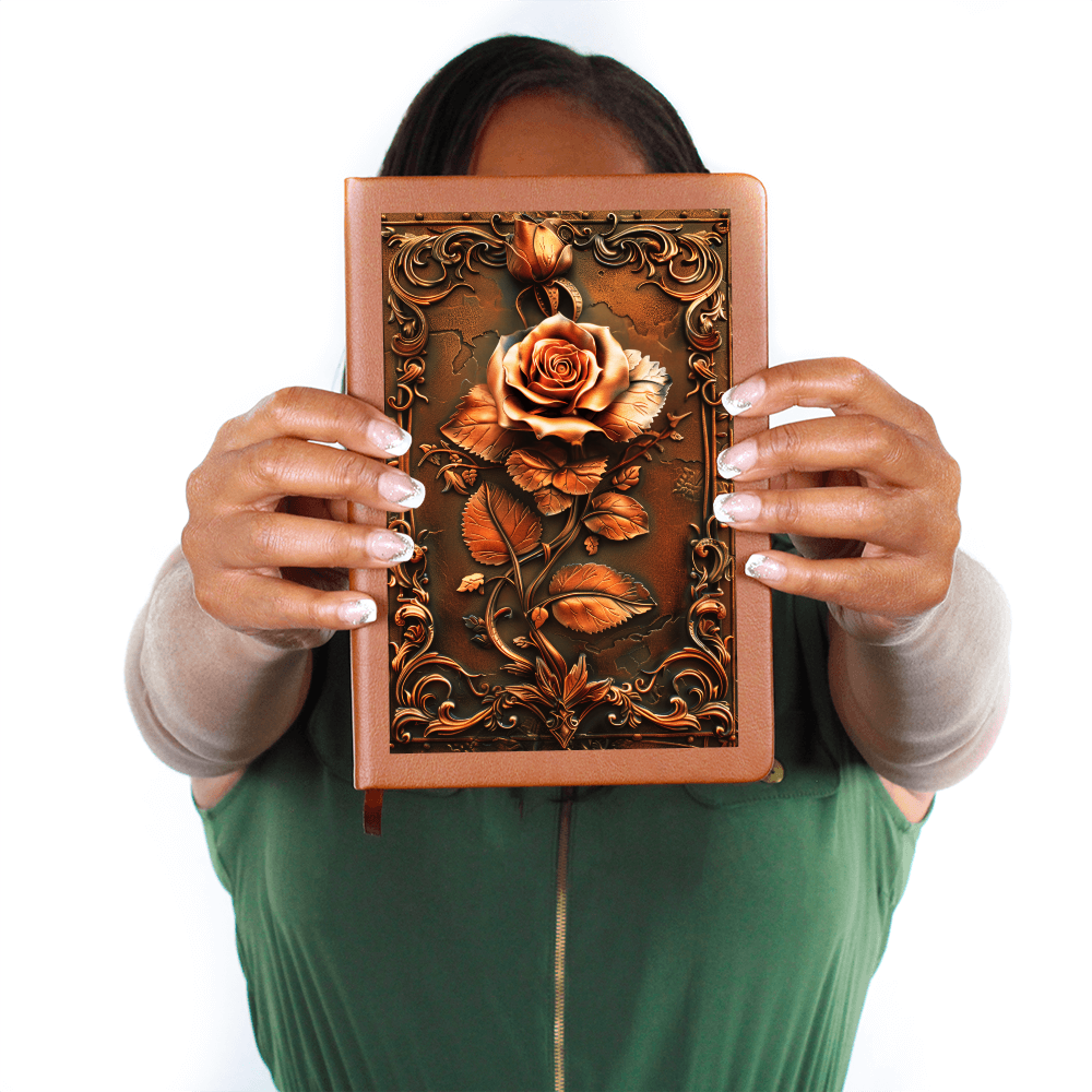 Enchanted Rose Vegan Leather Journal – Fantasy Medieval Engraved Look Notebook