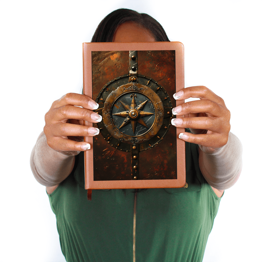 Compass Rose Vegan Leather Journal – Medieval Explorer Fantasy RPG Notebook