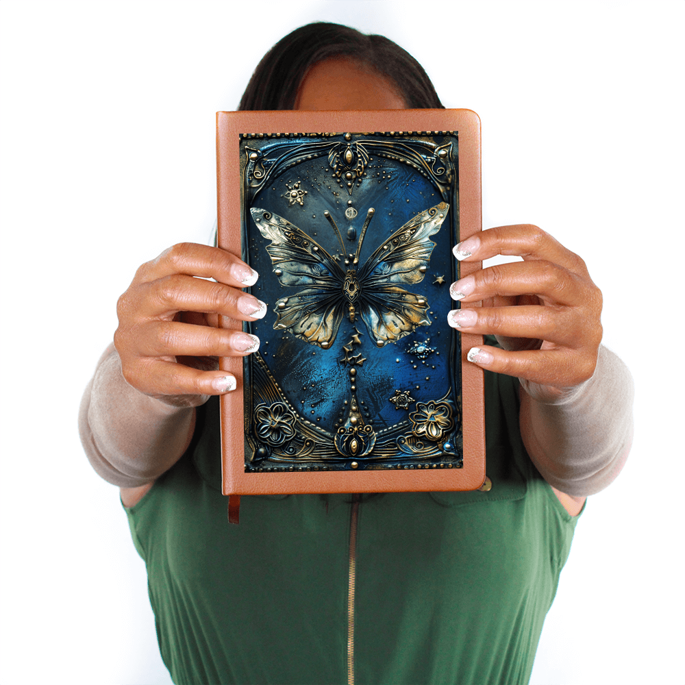 Celestial Butterfly Vegan Leather Journal – Fantasy Engraved Look Notebook