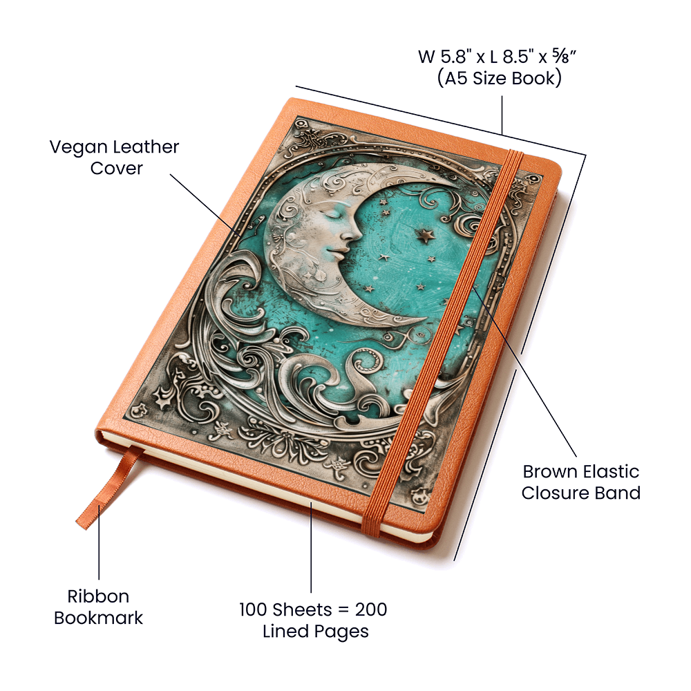 Moon Goddess Vegan Leather Journal – Fantasy Celestial Engraved Look Notebook