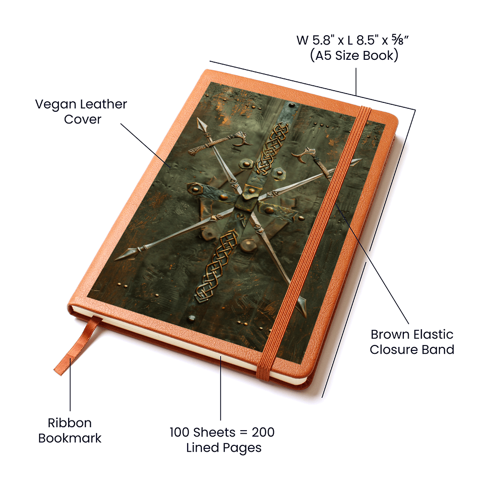 Crossed Swords Vegan Leather Journal – Medieval RPG Fantasy Engraved Look Notebook