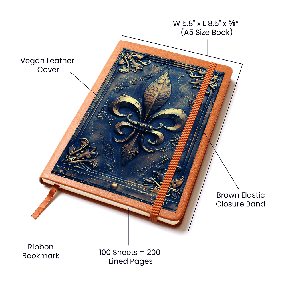 Fleur-de-Lis Vegan Leather Journal – Medieval Fantasy Engraved Look Notebook