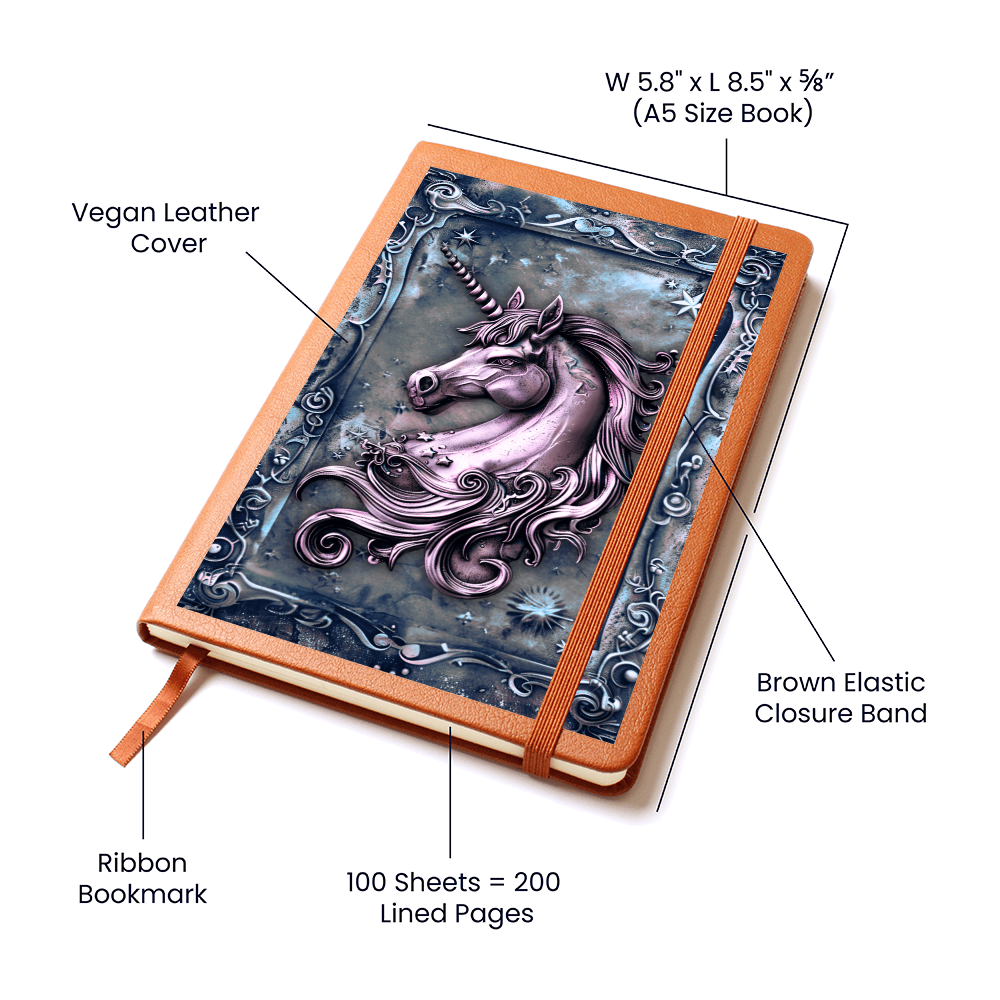 Enchanted Unicorn Vegan Leather Journal – Fantasy Medieval Engraved Look Notebook