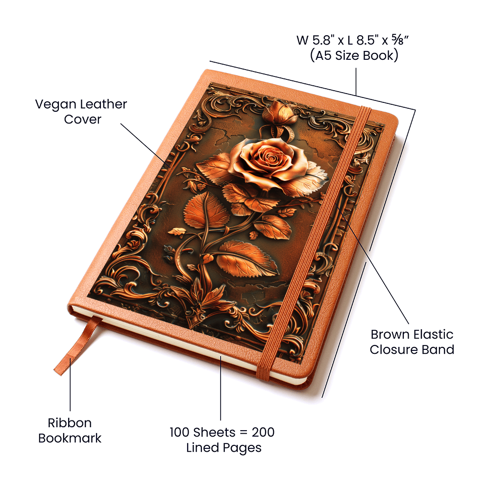Enchanted Rose Vegan Leather Journal – Fantasy Medieval Engraved Look Notebook