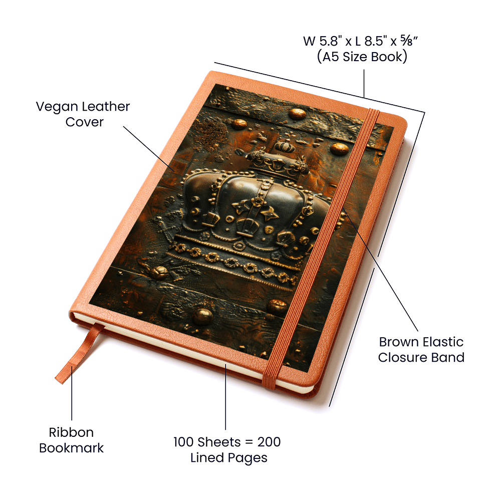 Royal Crown Vegan Leather Journal – Fantasy Medieval RPG Engraved Look Notebook