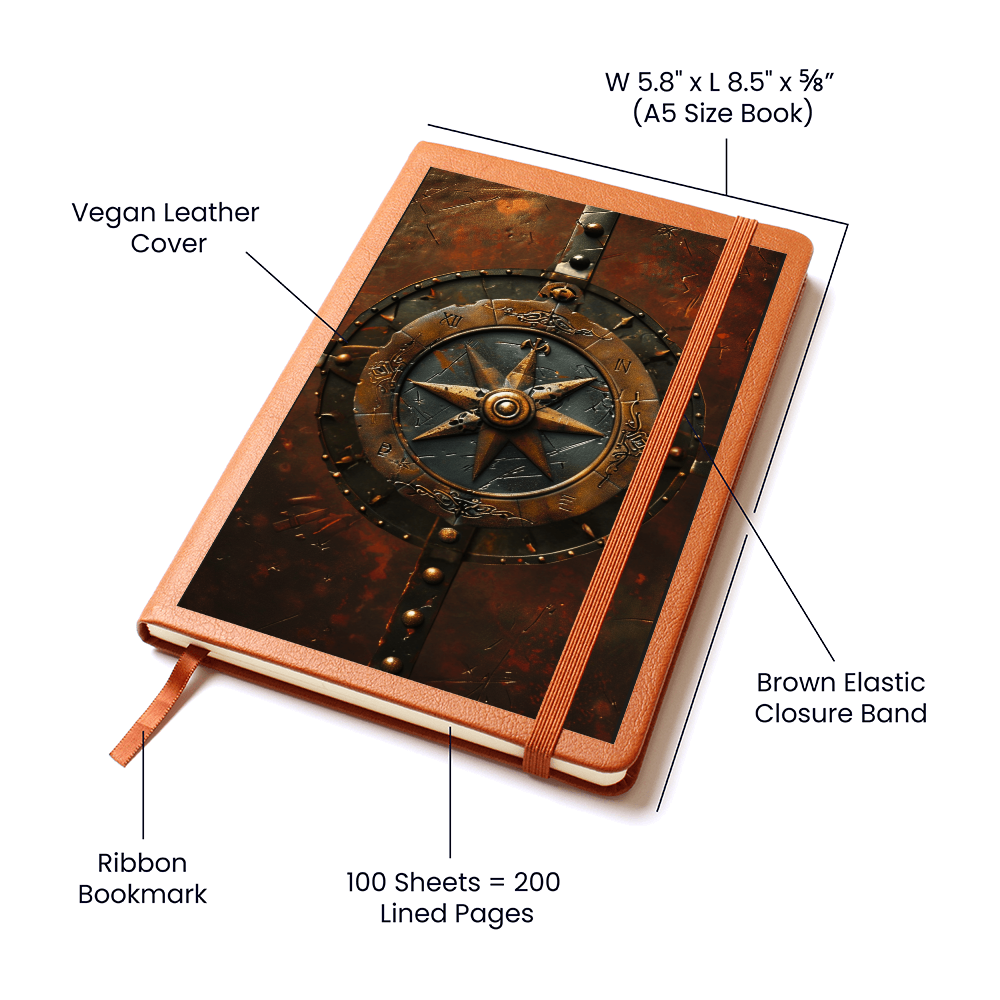 Compass Rose Vegan Leather Journal – Medieval Explorer Fantasy RPG Notebook
