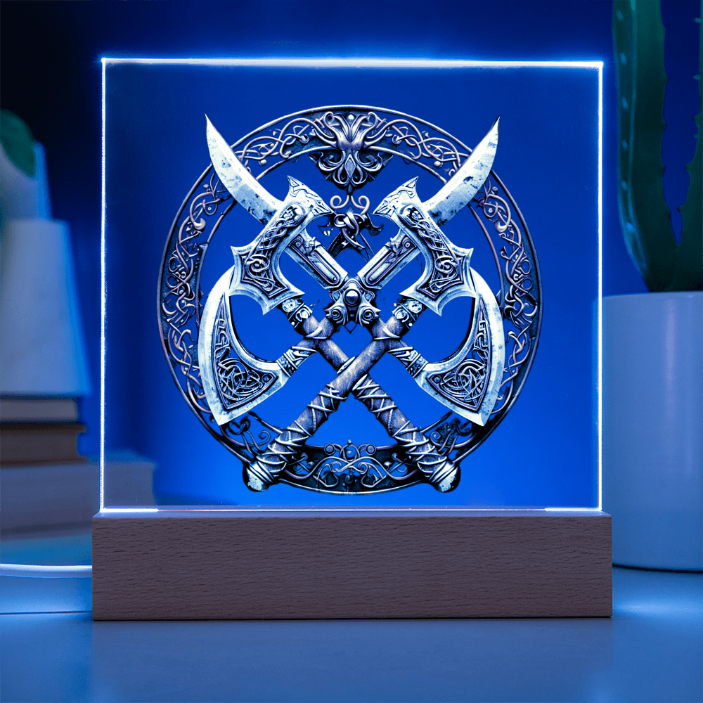 Armory Embossed Look Crossed Axes Plaque – Medieval Fantasy Light Panel