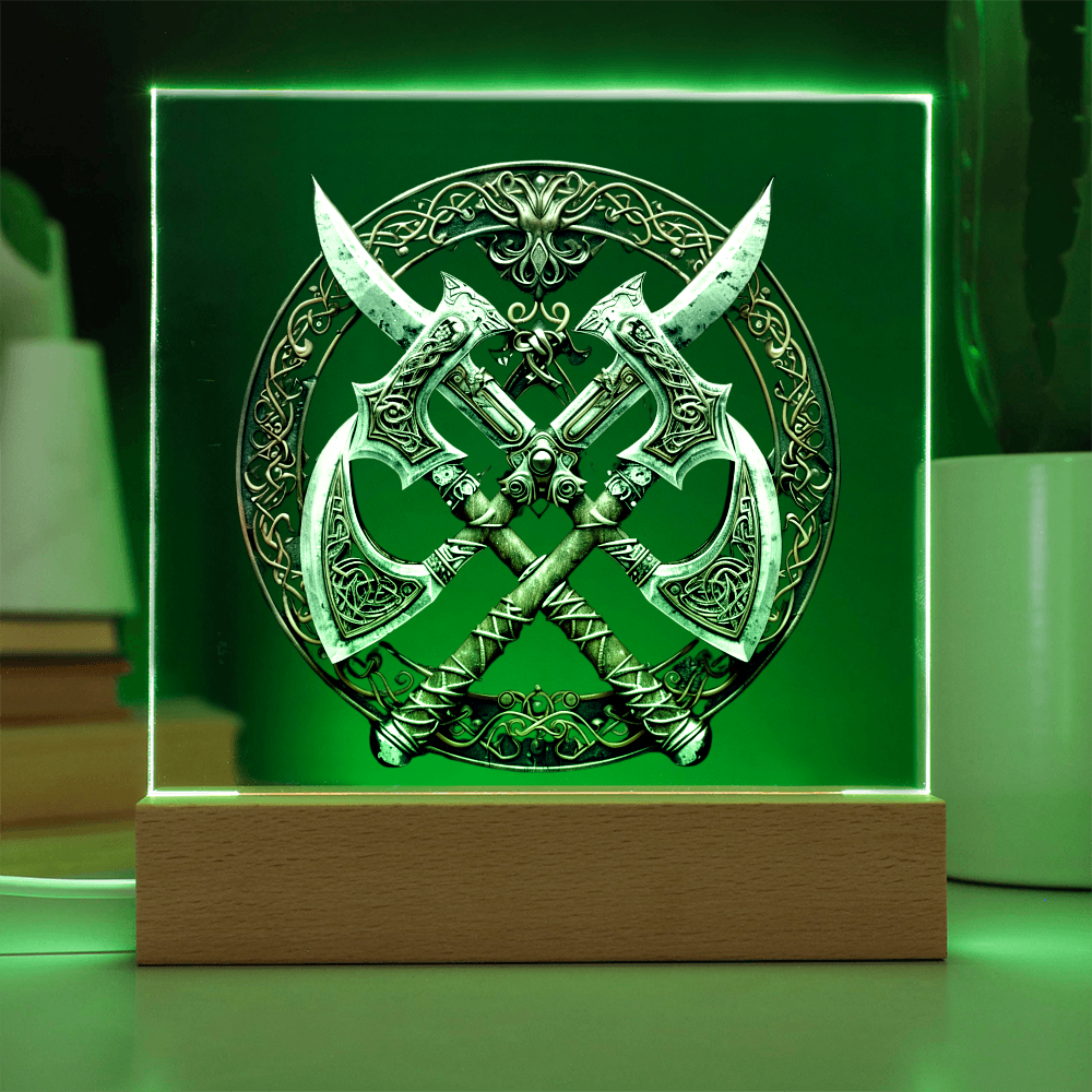 Armory Embossed Look Crossed Axes Plaque – Medieval Fantasy Light Panel