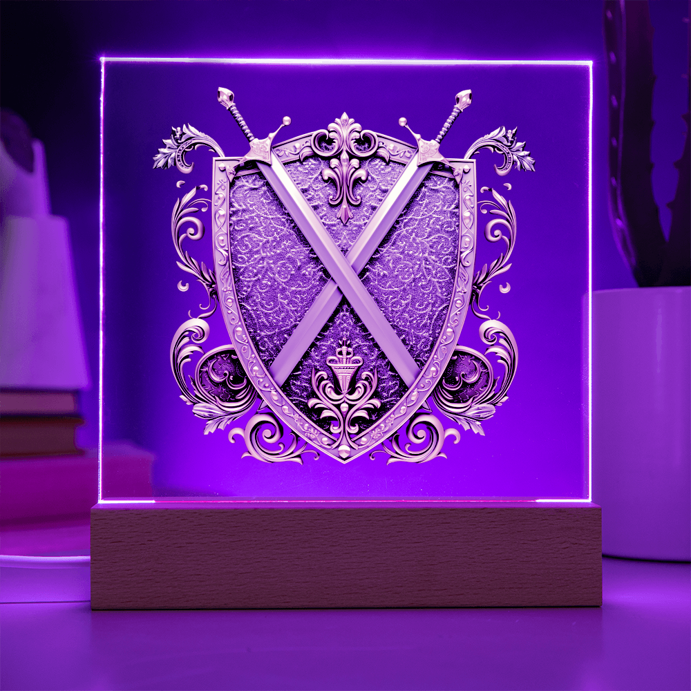 Armory Embossed Look Crossed Swords Plaque – Medieval Fantasy Crest Light Panel