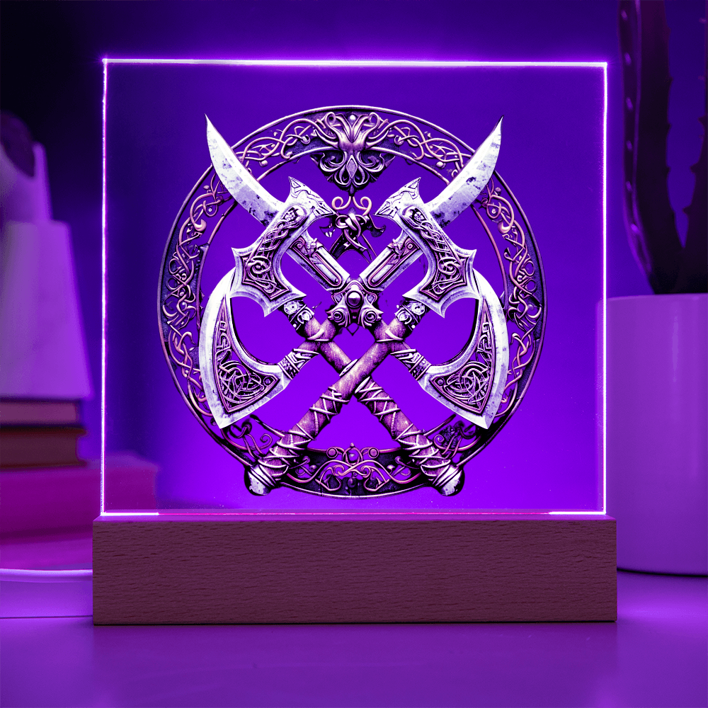 Armory Embossed Look Crossed Axes Plaque – Medieval Fantasy Light Panel