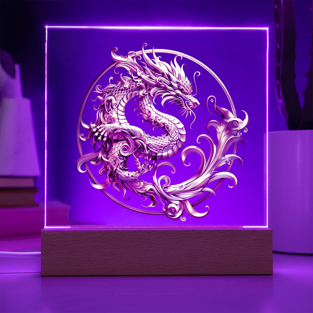 Heraldry Embossed-Look Dragon Plaque – Fantasy Crest Light Panel