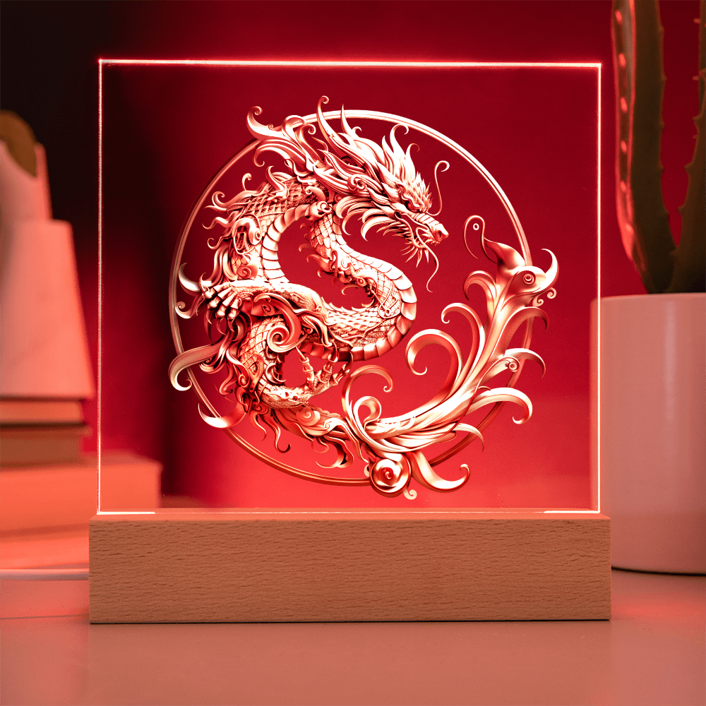 Heraldry Embossed-Look Dragon Plaque – Fantasy Crest Light Panel