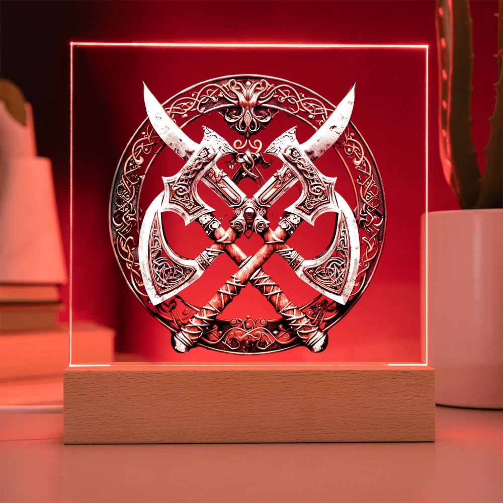 Armory Embossed Look Crossed Axes Plaque – Medieval Fantasy Light Panel
