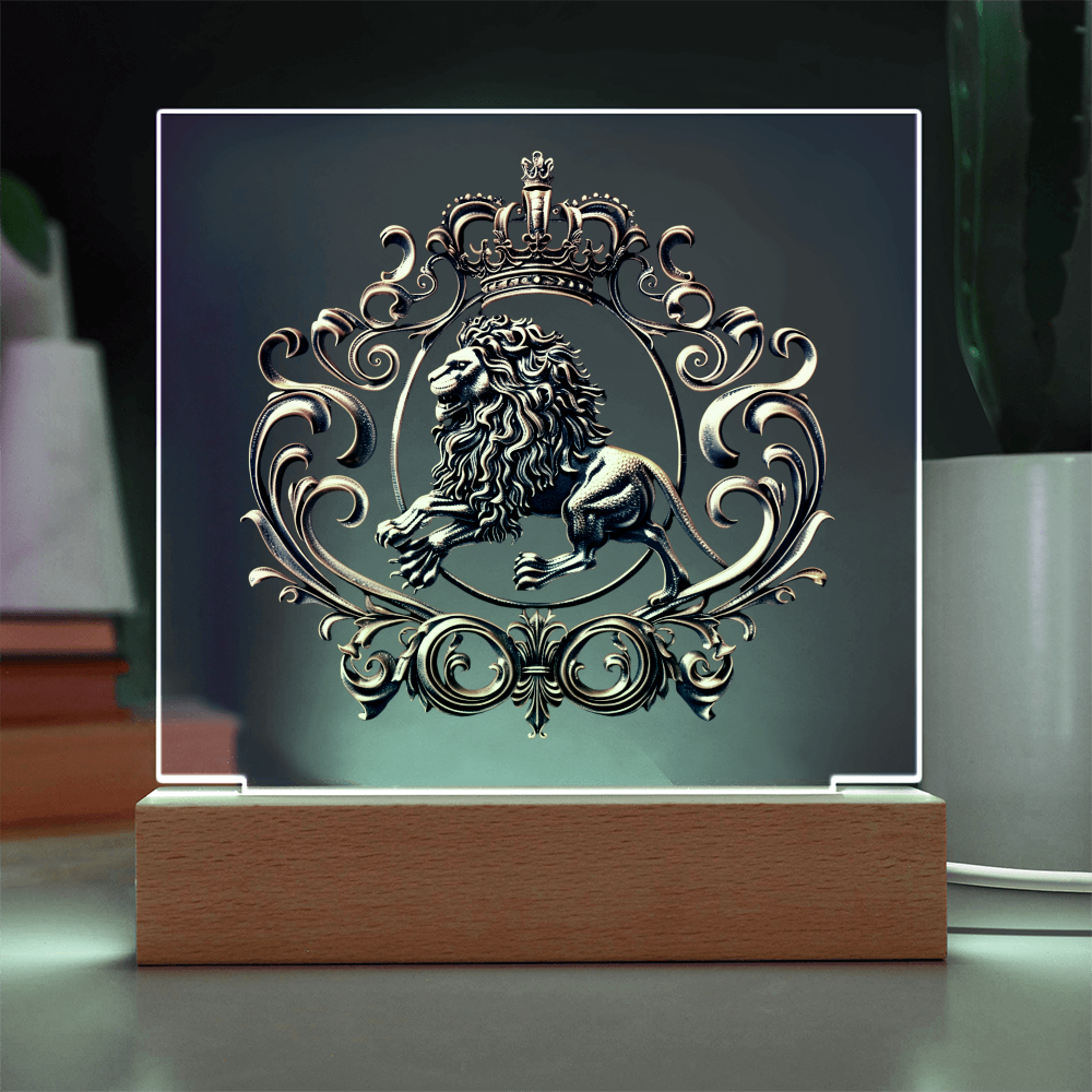 Heraldry Embossed Lion Crest Plaque – Regal Fantasy Light Panel