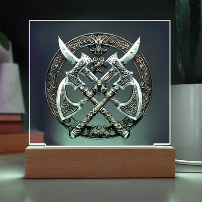 Armory Embossed Look Crossed Axes Plaque – Medieval Fantasy Light Panel