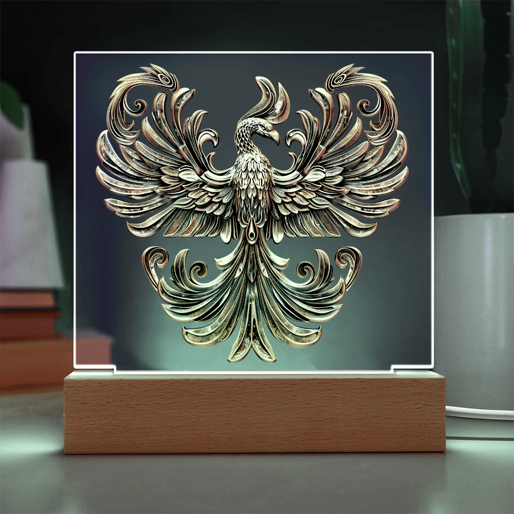 Arcane Embossed Look Phoenix Plaque – Mystical Fantasy Light Panel