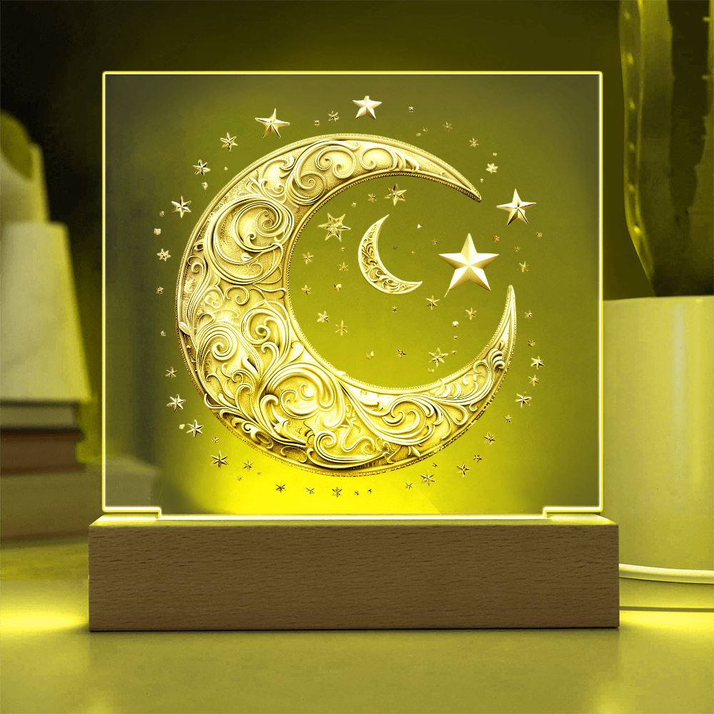 Arcane Embossed Look Crescent Moon Plaque – Mystical Fantasy Light Panel