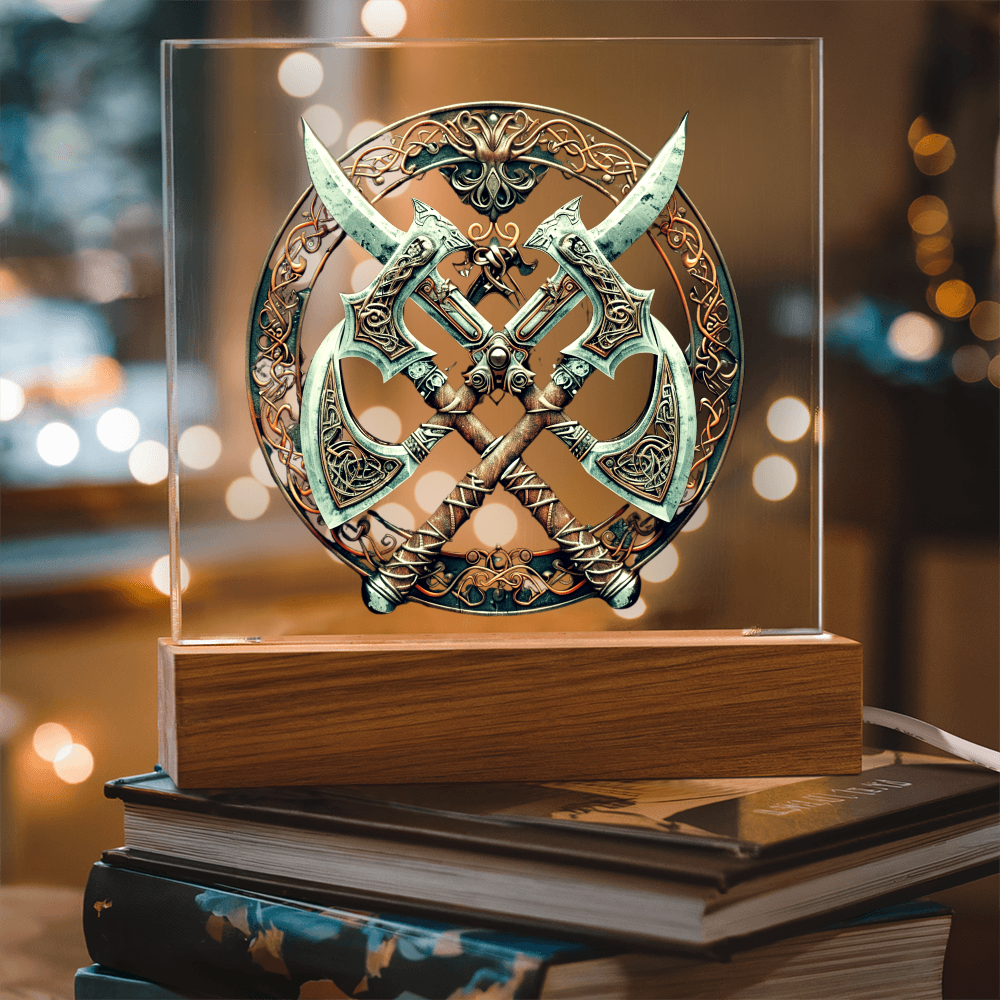 Armory Embossed Look Crossed Axes Plaque – Medieval Fantasy Light Panel