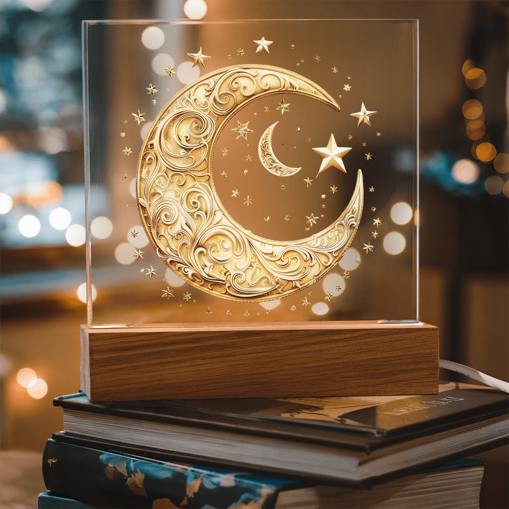 Arcane Embossed Look Crescent Moon Plaque – Mystical Fantasy Light Panel