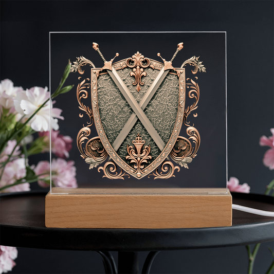 Armory Embossed Look Crossed Swords Plaque – Medieval Fantasy Crest Light Panel