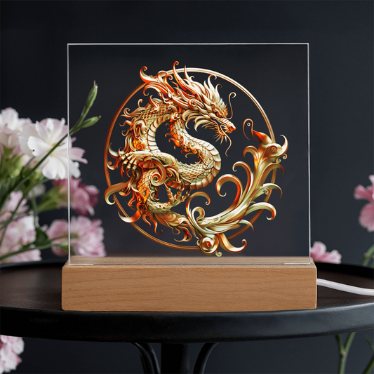 Heraldry Embossed-Look Dragon Plaque – Fantasy Crest Light Panel