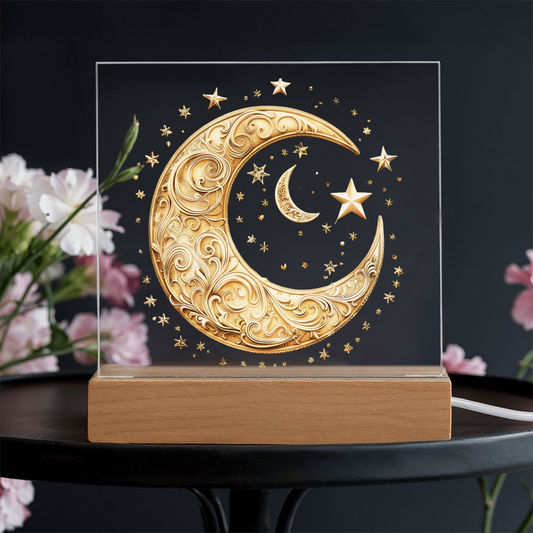 Arcane Embossed Look Crescent Moon Plaque – Mystical Fantasy Light Panel