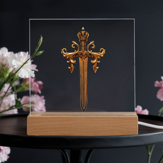 Armory Embossed Look Crowned Sword Plaque – Medieval Fantasy Light Panel