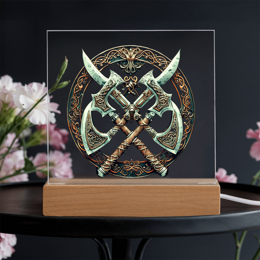 Armory Embossed Look Crossed Axes Plaque – Medieval Fantasy Light Panel