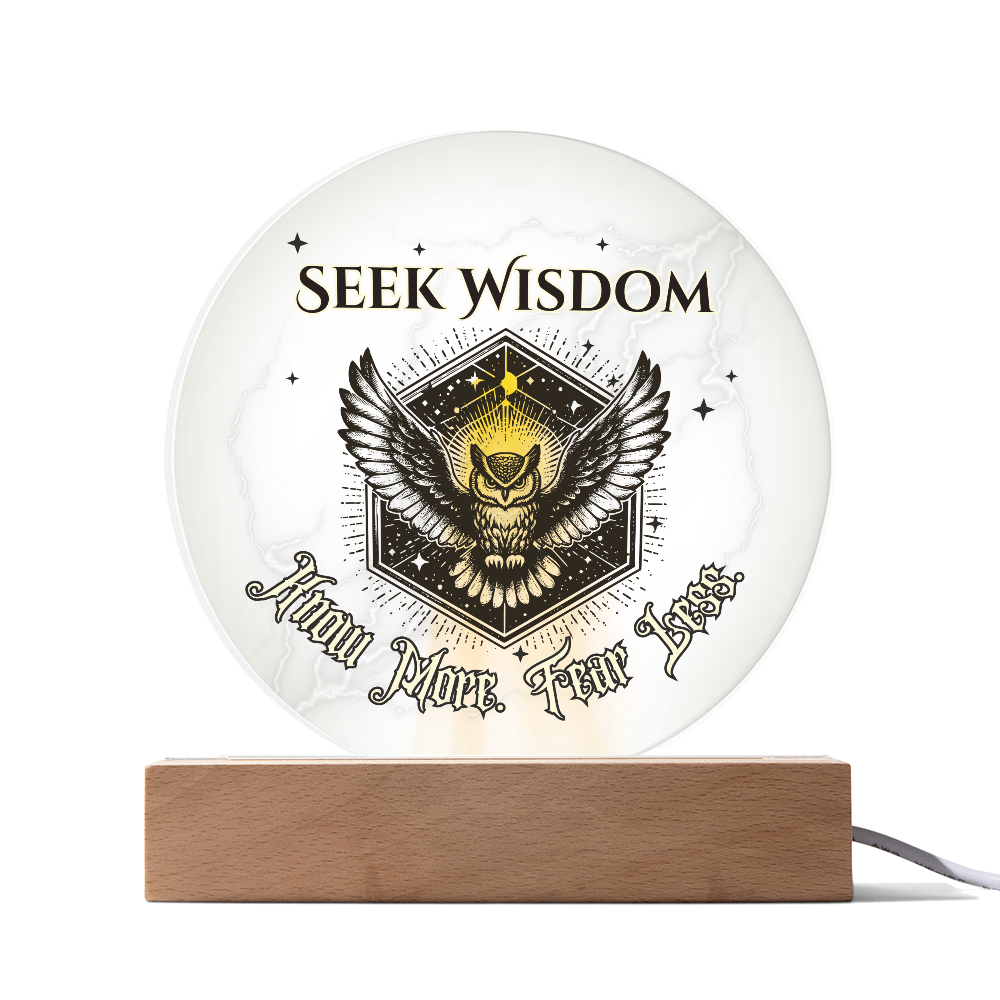 Seek Wisdom Owl Light – Know More Fear Less Acrylic Plaque Gift